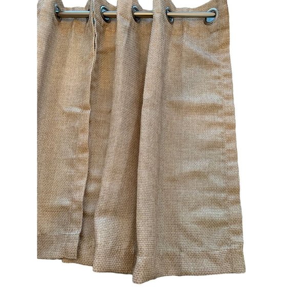 Set of 2 Curtain Panels Lined Grommet 50 x 23" Tan Woven Look - Picture 3 of 7
